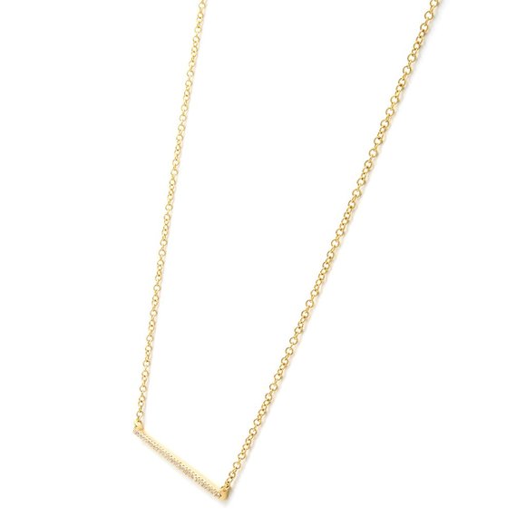 Pave Diamond Horizontal Bar Pendant Necklace 14K Yellow Gold 0.08cttw - Picture 5 of 6